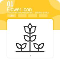 bloem en gras pictogram vector met kaderstijl geïsoleerd op een witte achtergrond. vector illustratie bloem teken symbool pictogram concept voor webdesign, ui, ux, website, logo, natuur, apps en alle projecten