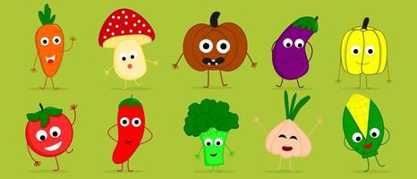 set van schattige groenten karakter met verschillende poses en emoties vector