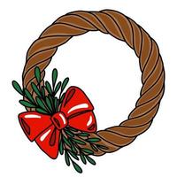 Kerst groene krans geïsoleerd op een witte achtergrond in doodle stijl. vector
