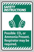 veiligheidsinstructies pbm-teken mogelijk co2 of ammoniak aanwezig, adembescherming kan nodig zijn vector
