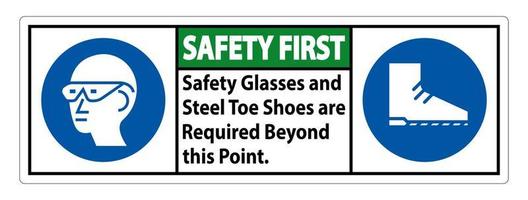 na dit punt zijn een veiligheidsbril en schoenen met stalen neus vereist vector