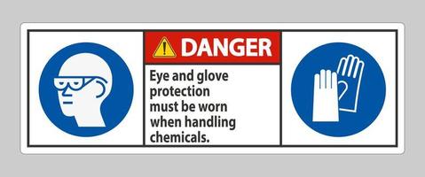 Gevaarsymbool Bij de omgang met chemicaliën moeten oog- en handschoenbescherming worden gedragen vector