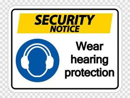 veiligheidsmededeling draag gehoorbescherming op transparante achtergrond vector