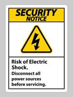 veiligheidsmededeling risico van elektrische schok symbool teken isoleren op witte achtergrond vector