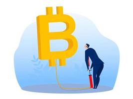 een zakenman pompt bitcoin voor groeifinancieringsvaluta vectorillustrator. vector illustratie plat ontwerp