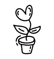 Vector monoline bloem met hart. Valentijnsdag Hand getrokken pictogram. Vakantie schets doodle Ontwerp plant element valentijn. liefdes decor voor web, bruiloft en print. Geïsoleerde illustratie