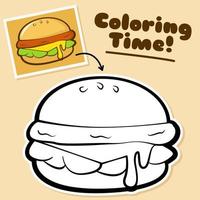 illustratie vectorafbeelding van geschetste en gekleurde hamburger. geschikt voor kinderboek en kleurboek. vector