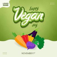 happy world vegan day banner en social media post design. wereld vegan dag 1 november achtergrondontwerp vector