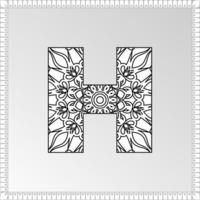 letter h met mandala bloem. decoratief ornament in etnische oosterse stijl. kleurboek pagina. vector