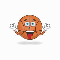 basketbal mascotte karakter met lachende uitdrukking en stekende tong. vector illustratie