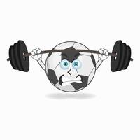 voetbal mascotte karakter met fitnessapparatuur. vector illustratie