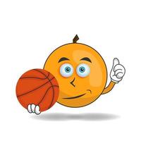 het oranje mascottekarakter wordt een basketbalspeler. vector illustratie