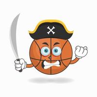 het karakter van de basketbalmascotte wordt een piraat. vector illustratie