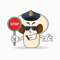 het karakter van de paddenstoelmascotte wordt een politieagent. vector illustratie