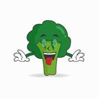 broccoli mascotte karakter met geld verdienende uitdrukking. vector illustratie