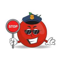 het karakter van de tomatenmascotte wordt een politieagent. vector illustratie
