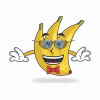 het karakter van de banaanmascotte wordt een zakenman. vector illustratie