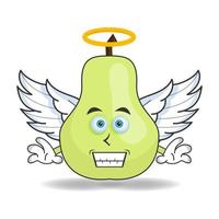 guave mascotte karakter gekleed als een engel. vector illustratie