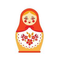 babushka-matryoshka, traditionele Russische houten nesten pop versierd met geschilderde bloemen volkskunst en ambachten vector illustratie in cartoon stijl op witte achtergrond leuke retro souvenir uit Rusland