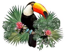 veelhoekige illustratie van toekanvogel met amazoneplanten vector