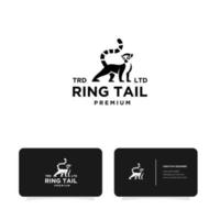 premium zwarte lemuren ring staart vector logo met visitekaartje