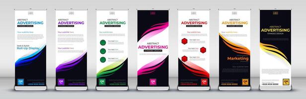 abstract bedrijf rollen omhoog banier ontwerp voor bedrijf evenementen, jaar- vergaderingen, presentaties, marketing, promoties in blauw, rood, groente, geel, Purper, roze, oranje vector