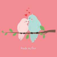 paar verliefde vogels, zittend op een tak. schattige vectorillustratie in cartoon vlakke stijl, sjabloon voor Valentijnsdag wenskaart of poster vector