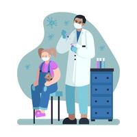 dokter Holding pot en krijgen vaccin voor jong meisje. gezondheidszorg concept vector