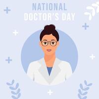 nationaal dokter dag banier, poster, kaart met jong vrouw dokter. vector