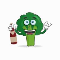 broccoli mascotte karakter met een fles. vector illustratie