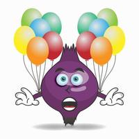 paarse ui mascotte karakter met een ballon. vector illustratie