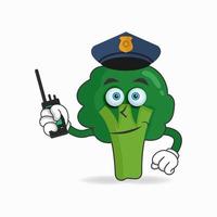 het karakter van de broccoli-mascotte wordt een politieagent. vector illustratie