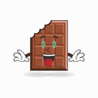 chocolade mascotte karakter met expressie om geld te verdienen. vector illustratie