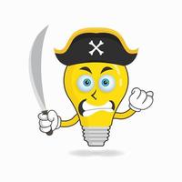 het karakter van de bolmascotte wordt een piraat. vector illustratie