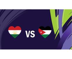 Tadzjikistan en Jordanië bij elkaar passen hart vlaggen Aziatisch landen 2023 emblemen teams landen Aziatisch Amerikaans voetbal symbool logo ontwerp vector illustratie