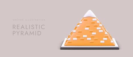 voorkant visie van realistisch 3d tekenfilm piramide in oranje kleur. reclame poster vector