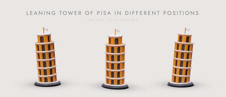 3d leunend toren van Pisa in verschillend posities. reclame poster van ansichtkaart met plaats voor tekst vector