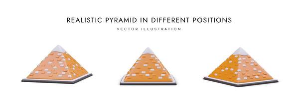 3d realistisch piramide in verschillend posities. web poster voor reizen bedrijf met plaats voor tekst vector