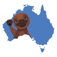 schattig Australisch bruin vogelbekdier golvend haar poot van binnen een kaart van Australië vector