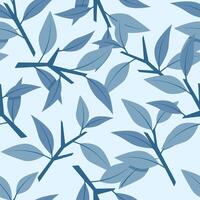 naadloos retro patroon van blauw bladeren met takken vector