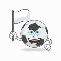 voetbal mascotte karakter met een witte vlag. vector illustratie