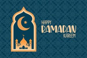 Ramadan kareem poster met moskee en maan in de venster. Islamitisch groet kaart, vakantie omslag, banier sjabloon. vector