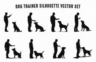 hond trainer silhouetten zwart vector set, een Mens opleiding een hond silhouet bundel