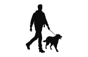 een Mens wandelen met hond vector silhouet vrij