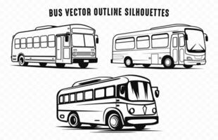 bus silhouet schets vector set, voertuigen icoon zwart silhouetten
