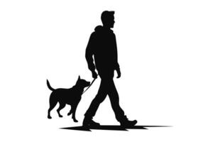 een Mens wandelen met hond vector silhouet vrij