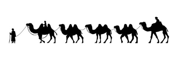 kameel herder silhouet illustratie. kameel caravan silhouet vector