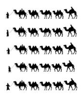 verzameling van kameel herder silhouet illustratie. kameel caravan silhouet vector