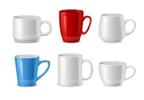 realistisch keramisch koffie mokken en thee cups mockup vector