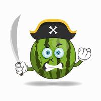 het karakter van de watermeloenmascotte wordt een piraat. vector illustratie